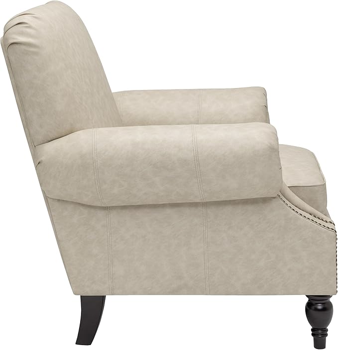 Accent Chair22.4 Seat Depth Living Room Chair36.6W*34.3D*34.6H Armchair with Roll Arms and Wood LegsSet of 2Faux Leather in Khaki