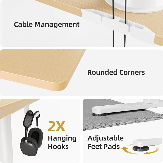 INNOVAR Electric Standing Desk Adjustable Height Stand up Desks 63 x 24 Inches Sit Stand up Desk for Home Office Computing 3-Preset Memory Height Ergonomic Rising Desks Nature