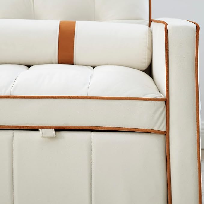 55.5 Pull Out Sleep Sofa Bed with Adjsutable Backrest Convertible Velvet Sofa Couch with Side Pockets and Lumbar Pillows 2 Seater Loveseats for Apartment Office Living Room (Beige-Side Pockets 05)