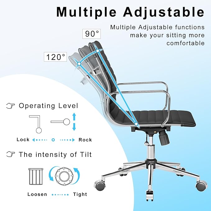 Desk Chair Comfortable Swivel Office Chair with Wheels and Armrests Wide Heavy-Duty Seat for Women and Men 22.83in Ergonomic Chair for Home OfficeBlack