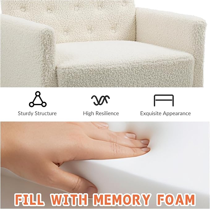 White Accent Chair for Living RoomBedroom | Mid Century Modern Armchair with Leg and Tufted Back Teddy Comfy Small Single Reading Chair (White)