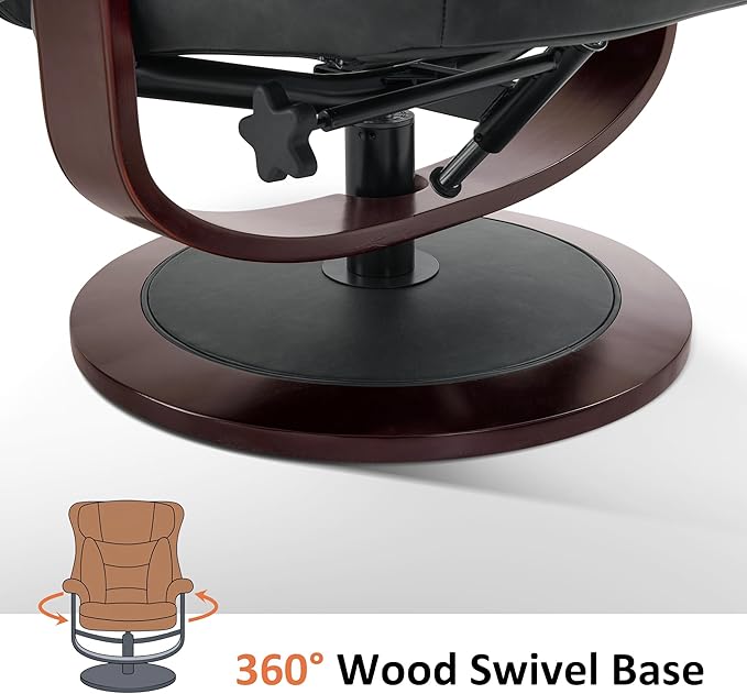 MCombo Oversized Swivel Recliner Chair with Ottoman Adjustable Backrest 360° Wood Base High Seat Faux Leather Lounge Chair for Tall Users in Living Room Bedroom or Office 4651 (Dark Grey)