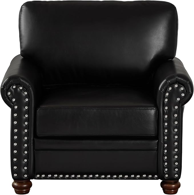 Harper &amp Bright Designs Sofa Chair Single Seat Chair with Wood Leg Nails Decoration Faux Leather Armchair for Living Room Bedroom Small Space (Black)