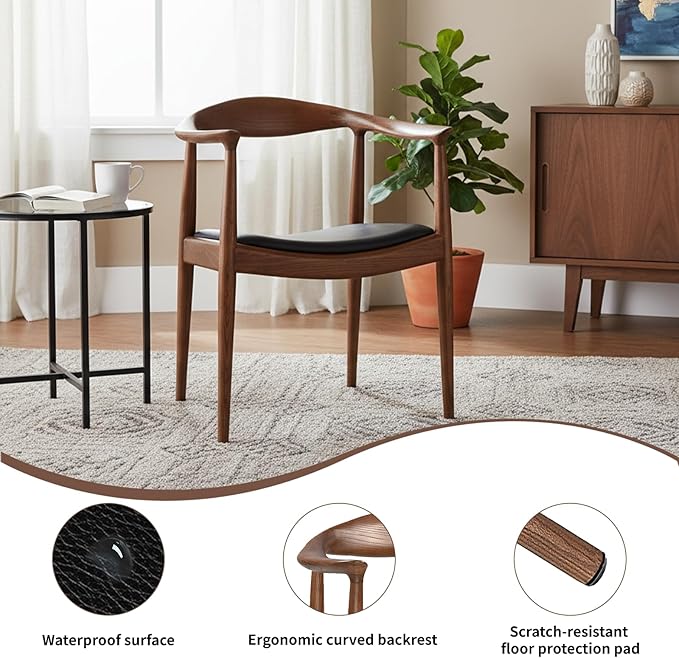 Kennedy Armchair Upholstered Dining Chair Presidential Mid-Century Modern Accent Chair in Walnut