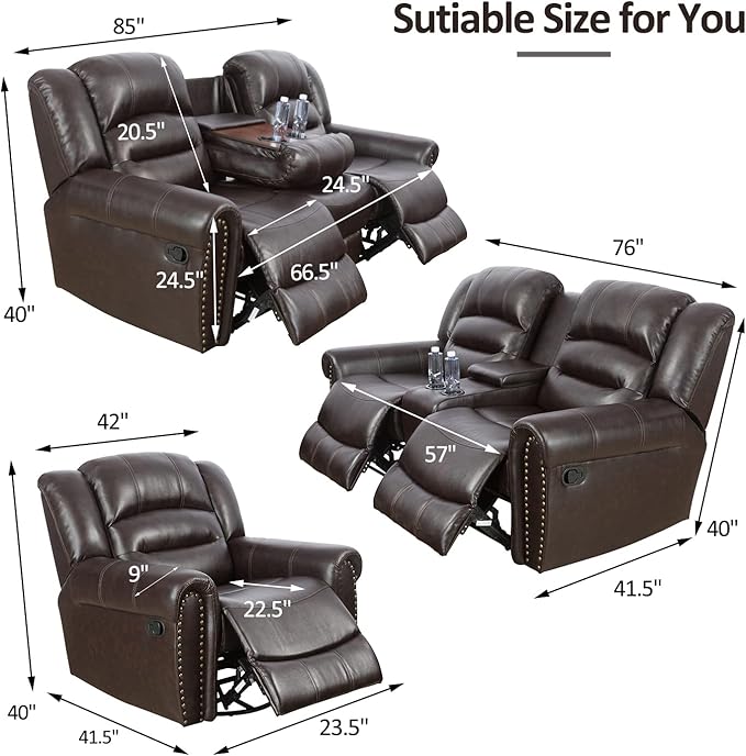 Manual Breathing Leather Recliner ChairLiving Room ChairLeather Chair for Home/Office(Leather Reclining Chair) Brown