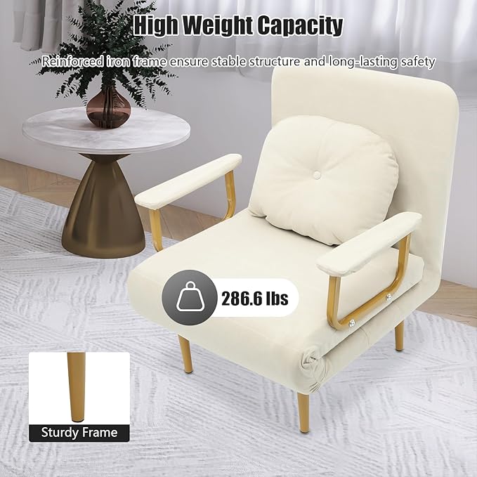 Convertible Sleeper Sofa Bed 3 in 1 Multi-Functional Sofa Chair Bed with 5 Position Adjustable Backrest Folding Sofa Bed Floor Single Chairs Fold Out Chair Beds for Living Room (Off-White)