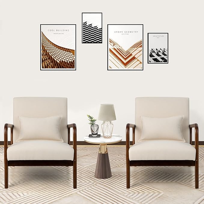 GORELAX Mid Century Modern Accent Chair Upholstered Lounge Armchair with Wood Frame &amp Lumbar Pillow Comfy Reading Chair for Living Room Bedroom Office (1 Beige)