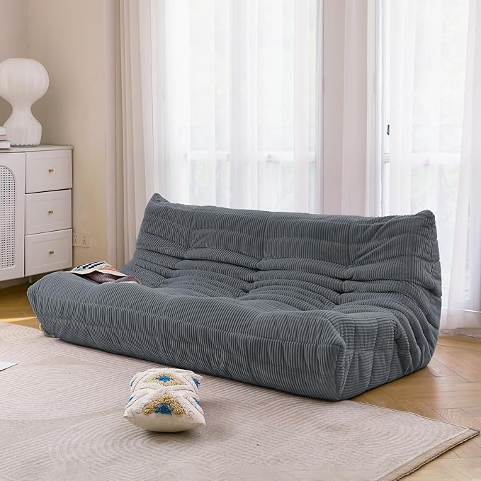 N&ampV Fireside Three Seater Sofa Mid Century Armless Twin Size Floor Lounge Chair Soft Premium Corduroy Floor Sofa Accent Chair for Living Room Bedroom (Frost Grey)