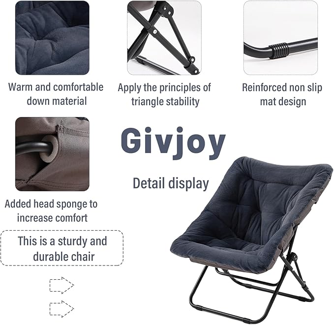 Comfy Folded Chair Soft Faux Fur Oversized Folding Chair Flexible Lazy Chair for Kids Girls Teens Adults Metal Frame Moon Chair for Dorm Rooms Bedroom Living Room