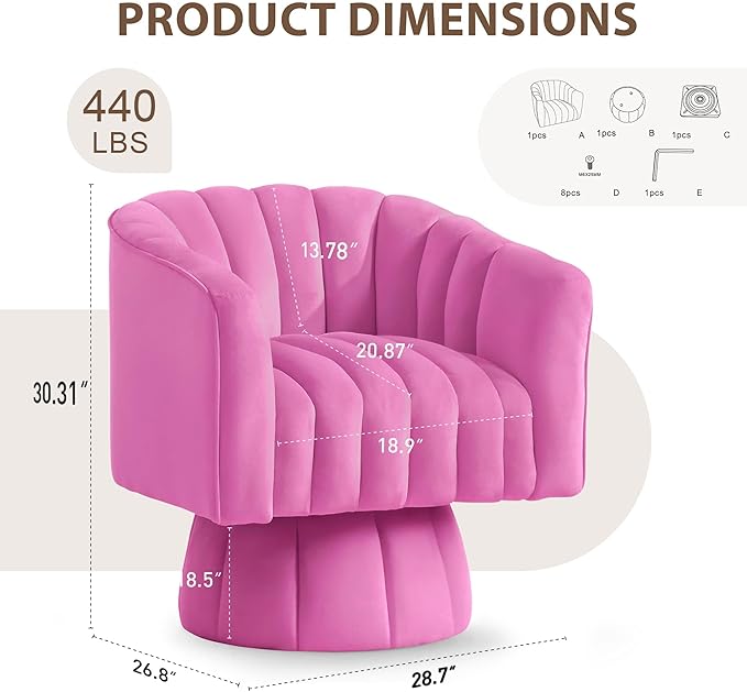 YSICK Swivel Accent Chair360°Swivel Barrel Chairs Mid-Century Chair with Wide Upholstered Modern Velvet Fabric Round Armchair for Living Room Lounge Bedroom
