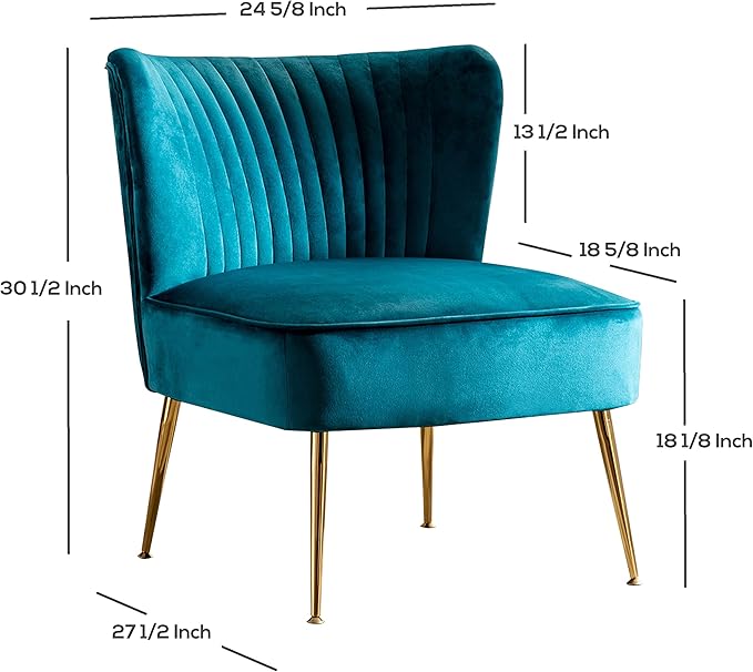 WO Home Furniture 25 Wide Tufted Velvet Accent Chair with Rust Resistant Golden Metal Legs Premium Quality Rust Resistant Seat for Your Den Living Room Bedroom Inside Area (Orange)
