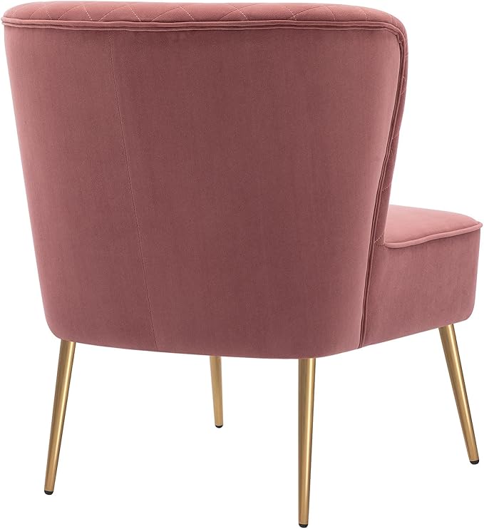 DUHOME Velvet Accent Chair Armless Slipper Vanity Makeup Chair with Back Upholstered Sofa Chair with Golden Legs Barrel Chair for Living Room Bedroom Pink