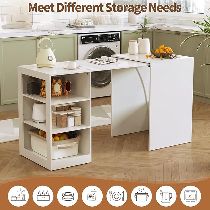 Folding Desk with Storage Computer Desk with 3-Tier Shelves for Compact Spaces Pull Out Writing Table for Home Office Bedroom Kitchen Living Room