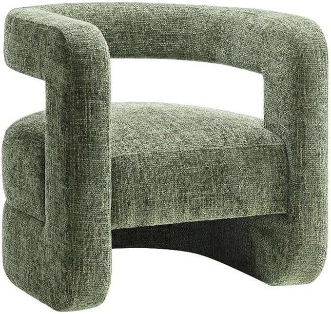 Modway Jaylin Chenille Accent Chair in Basil - Upholstered Comfy Club Chair - Modern Soft Barrel Chair - Round Leisure Accent Chair with Curved Back for Living Room Bedroom Home Office