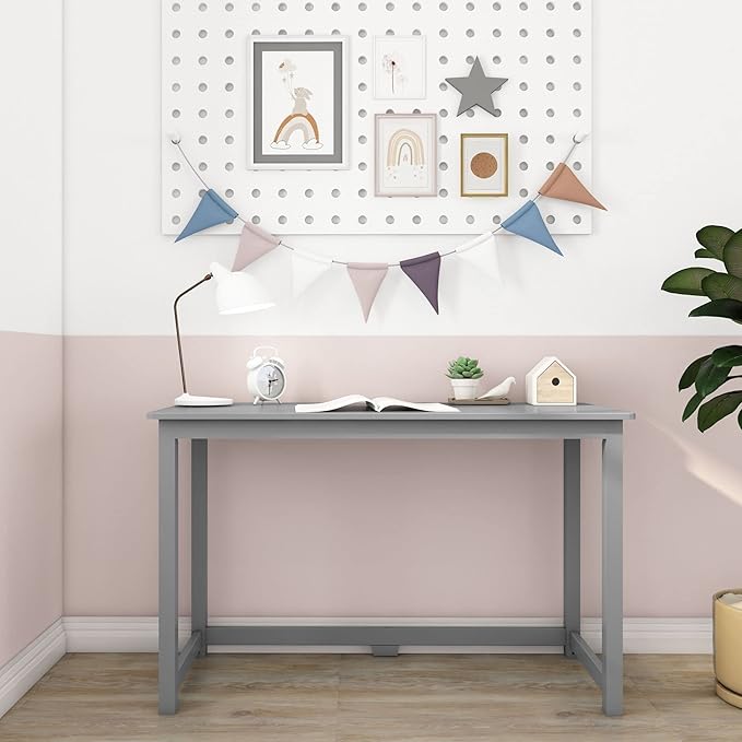 Max &amp Lily Solid Wood Desk 47 Inches Grey