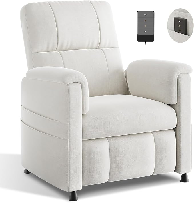 Amada Power Recliner Chair for Adults Adjustable Modern Chenille Reclining Chair with Side Pockets Remote Footrest Thick Seat Cushion for Home Theater Living Room &amp Bedroom RV