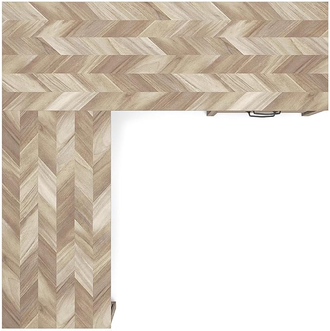 Signature Design by Ashley Battelle Casual L-Shaped Chevron Pattern 60 Home Office Desk with Return Drawer and Cabinet Light Brown