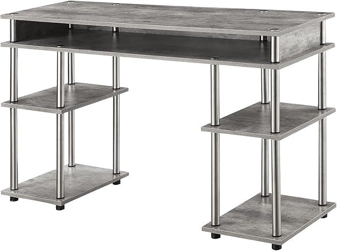 Convenience Concepts Designs2Go No Tools Desk Home Office Desk with Shelves Corner Shelf Vanity Desk Computer Desk Nail Table for Nail Tech - 47.25 L x 15.75 W x 30 H Faux Birch