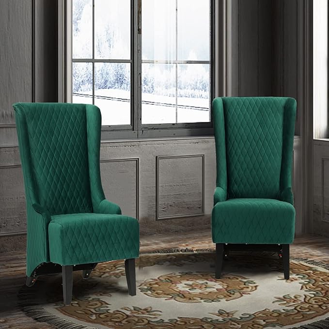 Henf Velvet Modern Wingback Accent Chair Green Comfortable Fabric Covering 20.5W x 18.9D x 46H