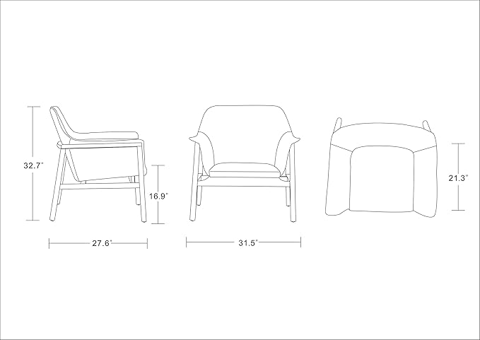 Manhattan Comfort Miller Mid Century Modern Accent Chair Linen Weave Upholstery Seamless Bucket Seat with Flared Arms Ideal for Living Room Bedroom &amp Office Use Fully Assembled Set of 1 Cre