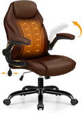 Office Desk Chair Ergonomic Computer Chair with Padded Flip-Up Arms and Adjustable Lumbar Support PU Leather Executive Chair with Tilt Lock and 360° Swivel Rolling Wheels for Work Study