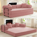 ijuicy 4-in-1 King Convertible Floor Sofa Bed w/ 2 PillowModular Sleeper Sofa/Folding Futon Couch Bed w/Cylindrical Backrest and Fixed FrameLounge CouchCorduroy Compression Sofas for Home-Pink