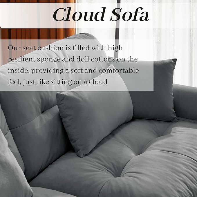 166 Modular Sectional SofaVelvet Upholstered Couches for Living Room4 Seater Grey Sofa Couch with Movable OttomanBig Comfy Cloud Couch with Deep Seats for Living RoomApartmentBedroom