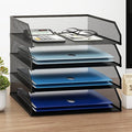 Natwind 4-Tier Stackable Paper Tray Metal Mesh Desktop Organizer A4 Paper Sorter Letter TraysFile Folder Sorter Organizer with Sliding Tray for Home Office School (Black)