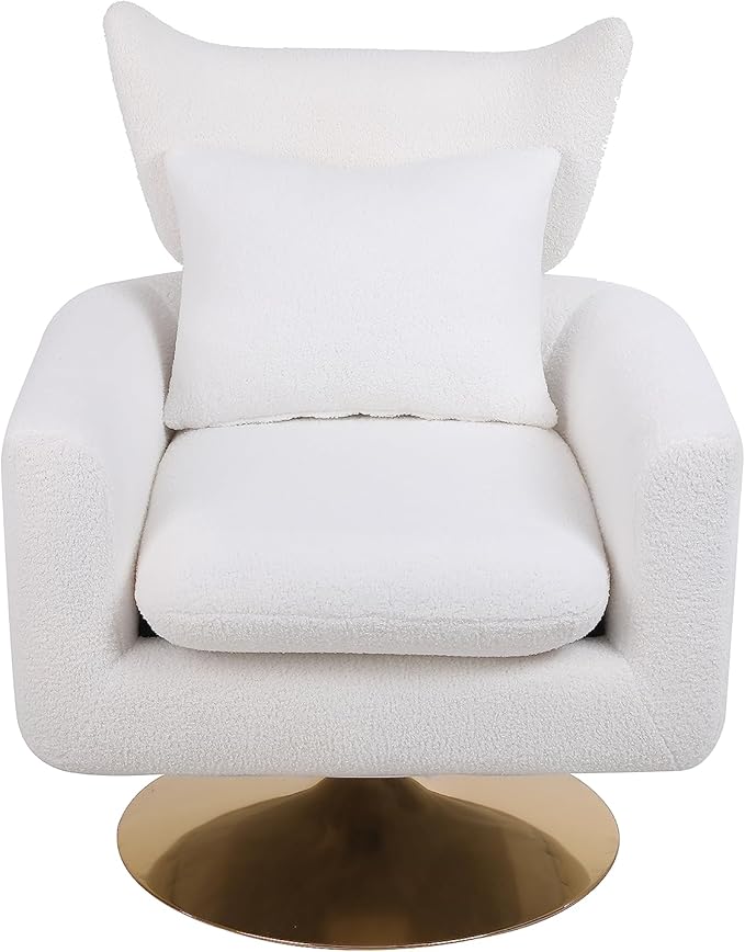 JOSHEN 360 Swivel Accent Chair IndoorModern Linen ArmchairComfortable Upholstered Lounge Chair with Metal Base for Living RoomApartmentOfficeWhite