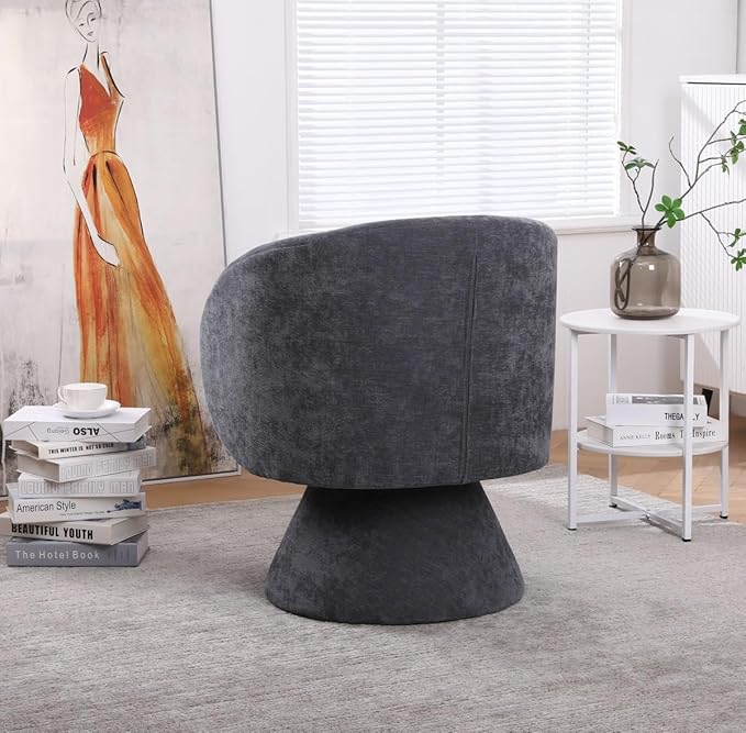 Swivel Accent Chair Swivel Barrel Chair with Pillow 360 Degree Swivel Armchair Round Club Chair for Living Room Bedroom Office Lounge (Dark-Gray+Linen)