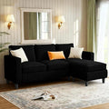 JAMFLY 3-Seat Reversible L-Shaped Sectional Sofa with Convertible Ottoman Modern Upholstered Fabric Couch for Small Living Rooms Apartments &amp Studios Black