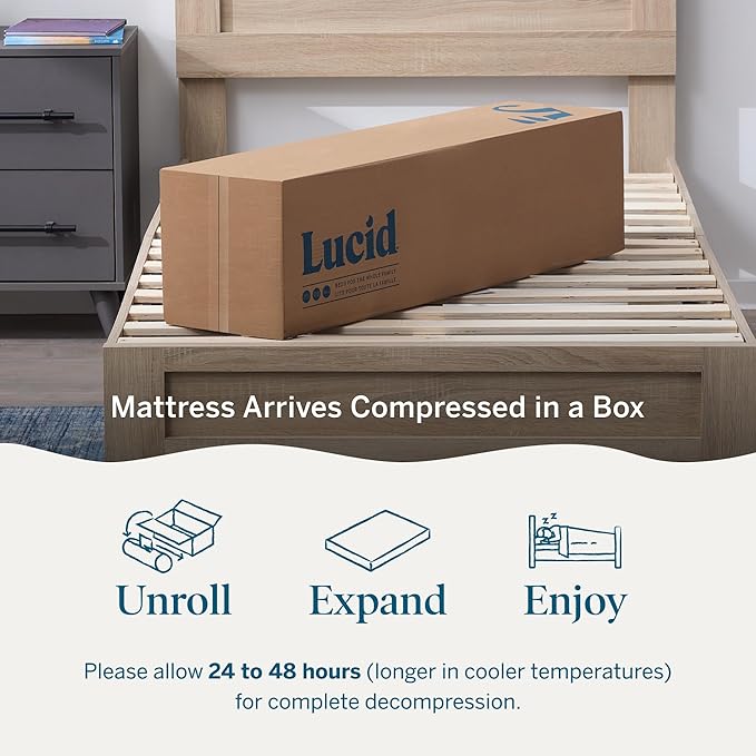 Lucid 5 Inch Gel Memory Foam Mattress - Firm Feel - Gel Infusion - Memory Foam Infused with Bamboo Charcoal - Breathable Cover - Short Queen