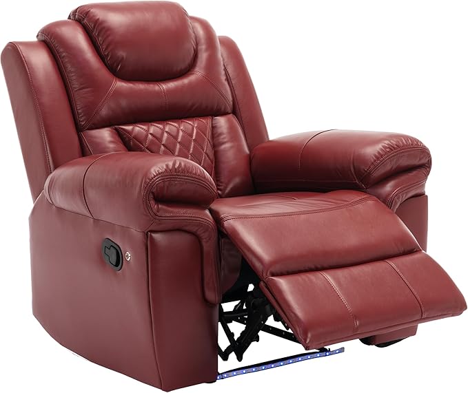 ERYE Manual Recliner Chair with LED Light Strip for Living Room Bedroom Manual Reclining Home Theater Seating Armchair Faux Leather Tufted