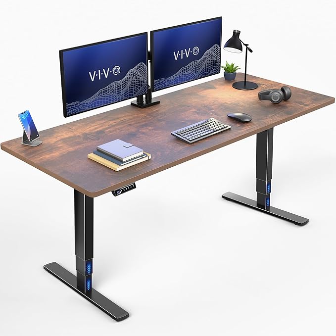 VIVO Electric 71 x 30 in Standing Desk Touch Screen Adjustment 220 lb Frame Support 2E Series Vintage Brown Top Black Frame DESK-KIT-2E71N