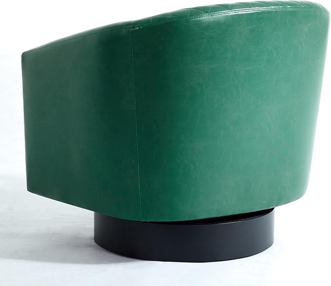 Pia Ricco Faux Leather Swivel Barrel Accent Chairs 360° Swivel Round Single Sofa Chair Comfy Upholstered Club Armchair with Nailhead Trim for Living Room/Reading Room/Bedroom Green
