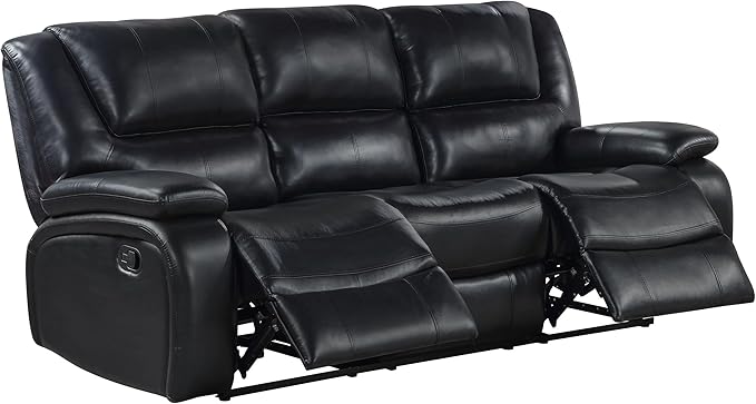 Coaster Home Furnishings - Camila - Fabric - Upholstered Motion Reclining Sofa with Pillow Armrests Channel Tufted Cushions and Wall-Hugger Design - Living Room - 30-Inch - Black - 610244