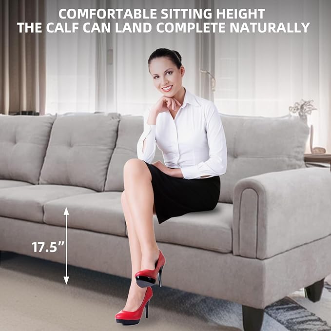 L Shaped Couch Sectional Couches with Chaise Fluffy Fabric 3 Pieces Modular Convertible Sofa for Living Room Furniture Sets and Small Apartment Light Grey