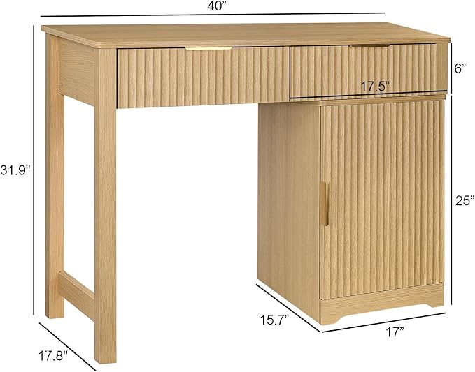 ZYBT 40 Fluted Executive Desk Modern Wood Home Office Desk with Fluted Drawer &amp Removable Storage Cabinet and Printer Stand Farmhouse Computer Writing Table for Work Study Natural Oak