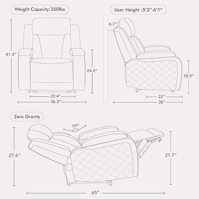 Watson &amp Whitely Genuine Leather Power Recliner Chairs for Adults Zero Gravity Recliner with Power Headrest &amp Hidden Storage RV Electric Reclining Sofa Chair for Living Room Home Office Na