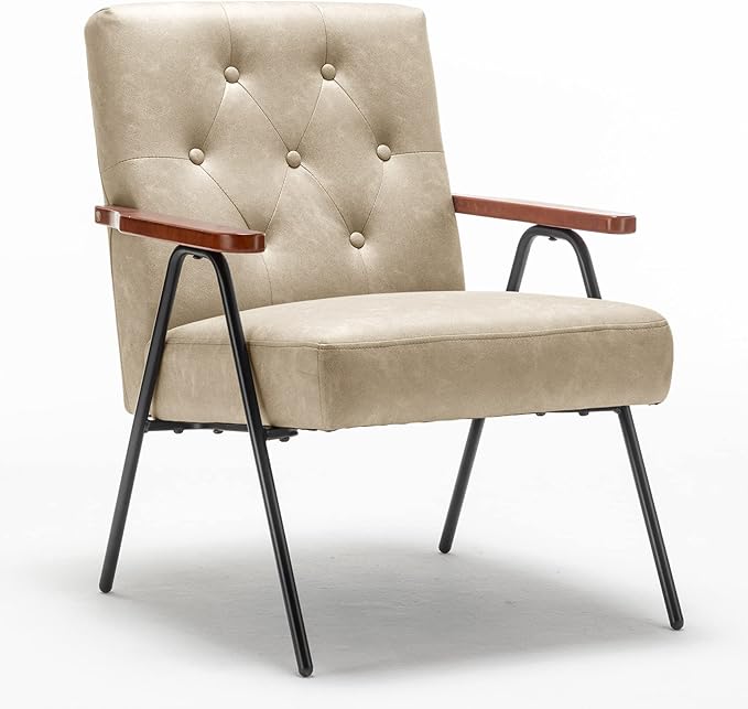 UNICOO - Modern Accent Chairs Mid-Century Armchair Living Room Chairs Leisure Chair with Metal Legs Reception Side Chairs (ZKL-222K-Beige)