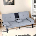 67Modern Futon Sofa BedConvertible 3 in 1 Sleeper Bed Couches with Adjustable BackrestCup HoldersComfy PU Leather Recliner Sofa Loveseat with Chrome Legs for Small Home Living Room (Grey)