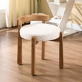 HEAH-YO Wood Vanity Chair with Back Chenille Upholstered Small Ottoman Footstool Mid-Century Modern Makeup Chair with Solid Wood Legs for Makeup Room Bedroom Living Room Beige
