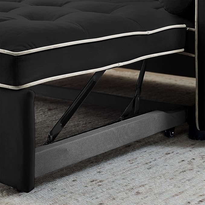 Sleeper Sofa Couch w/Pull Out Bed 55 New Upgraded Tufted Velvet Convertible Sleeper Couch Bed Small Love seat Sofa w/ 2 Pillows for Small Space Living Room Apartment Black