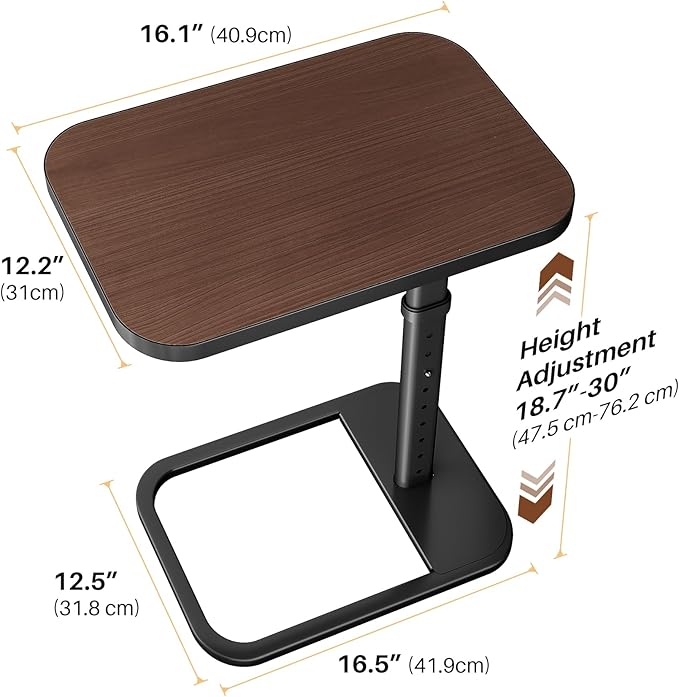 Adjustable Height TV Tray Table with Bumper Rounded Corner Design &amp Flip-top Side Table for Bedroom Living Room Bathroom and Study End Table for Eating Dinner or Laptop Espresso