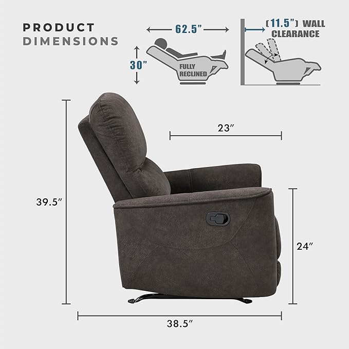 Lexicon Manual Rocker Recliner Chair Polished Microfiber Manual Reclining Chair with Overstuffed Backrest Comfy Nursery Recliner for Living Room/Office/Bedroom/Apartment Easy Assembly Chocolate