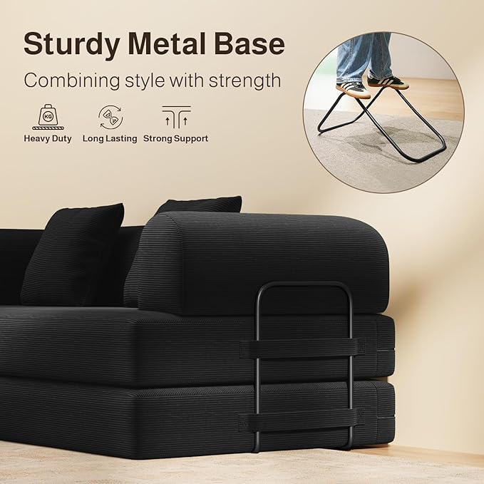 Ahomly 78.8'' Convertible Sofa Bed5-in-1 Boneless Couch with Removable ArmrestsFolding Futon Sofa Bed Includes 2 PillowsComfy Pull Out Couch for Living RoomNo Assembly RequiredBlack