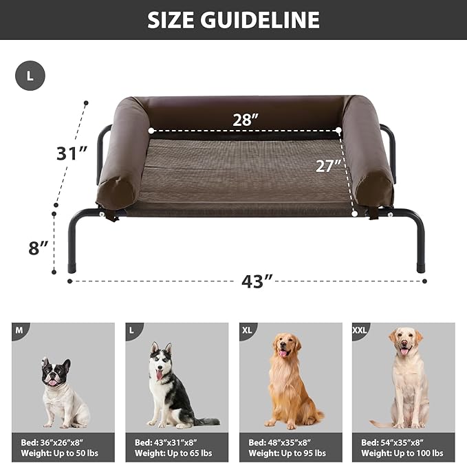 RRPETHOME Large Elevated Cooling Dog Bed Raised Dog Cot Beds for Large Dogs Elevated Outdoor Pet Cot Chew Proof Portable Cooling Pet Cot with Skid-Resistant Feet and Breathable Mesh