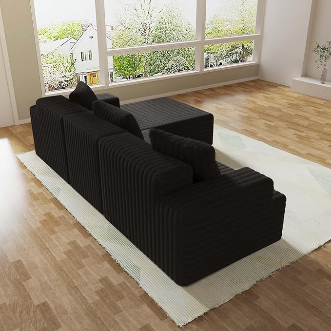 LIFE SKY Modern L-Shaped Sectional Sofa: CertiPUR-US &amp Oeko-TEX Certified Corduroy Fabric - 100% Polyurethane Foam Modular Couch for Urban Apartments Living Room