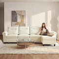 ABET 106 Inch Modular L-Shaped Sectional Couch with Ottoman 4 Deep Seat Convertible Sofa with Ottoman Nailhead Decor Comfy Upholstered Cushion for Living Room Bedroom Apartment Off-White-Beige