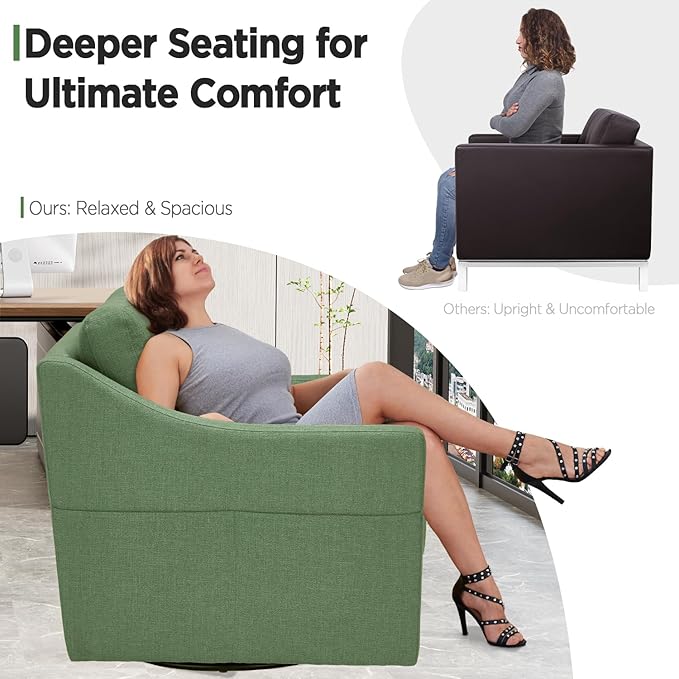 HOMREST Swivel Accent Chair Sets of 2 360° Rotation Linen Fabric Armchair Modern Barrel Chairs with Lumbar Pillow for Reception Living Room Bedroom Home and OfficeGreen